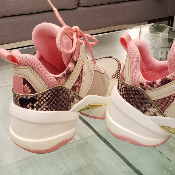 EUC- Michael Kors Olympia mixed media baby pink platform sneakers - Picture 9 of 14